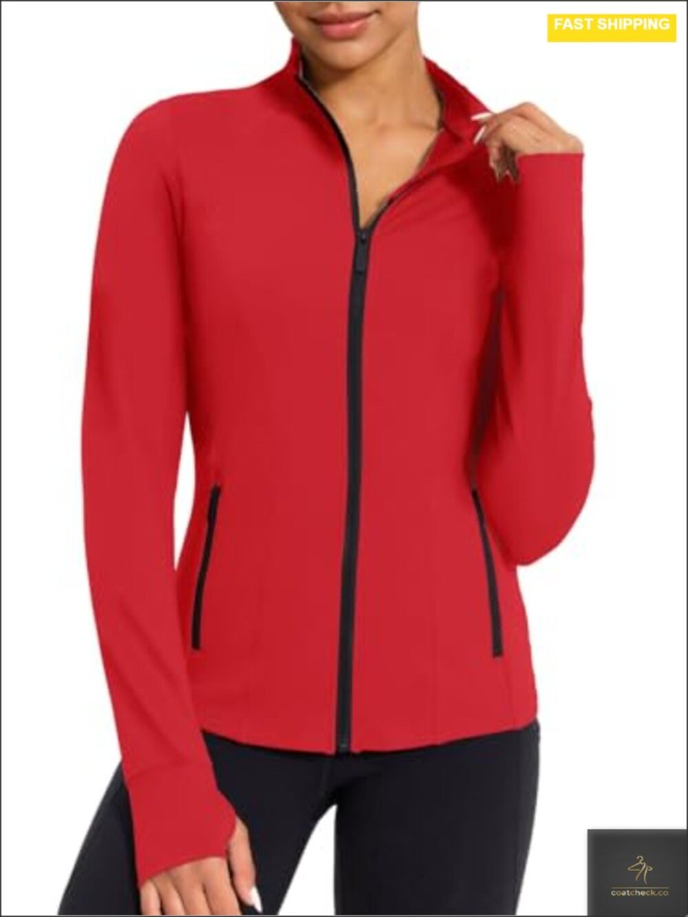Women's Cropped Zip Up Athletic Jacket with Thumb Holes High Stretch